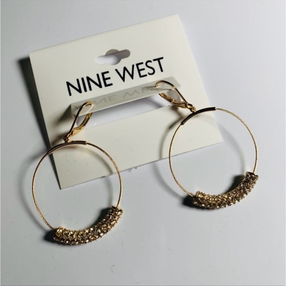 Nine West Gold Crystal Circle Drop Earrings - Picture 3 of 5